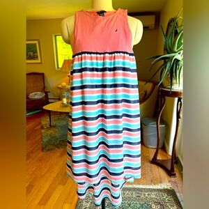 Nautical peach flowy striped dress